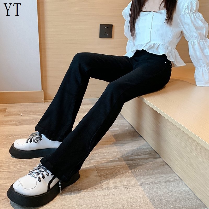 Quần Dài Ống Loe Màu Đen Phong Cách Phương Tây Thời Trang Xuân Thu Cho Nữ