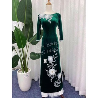 Áo dài nhung đính hoa/ kèm quần