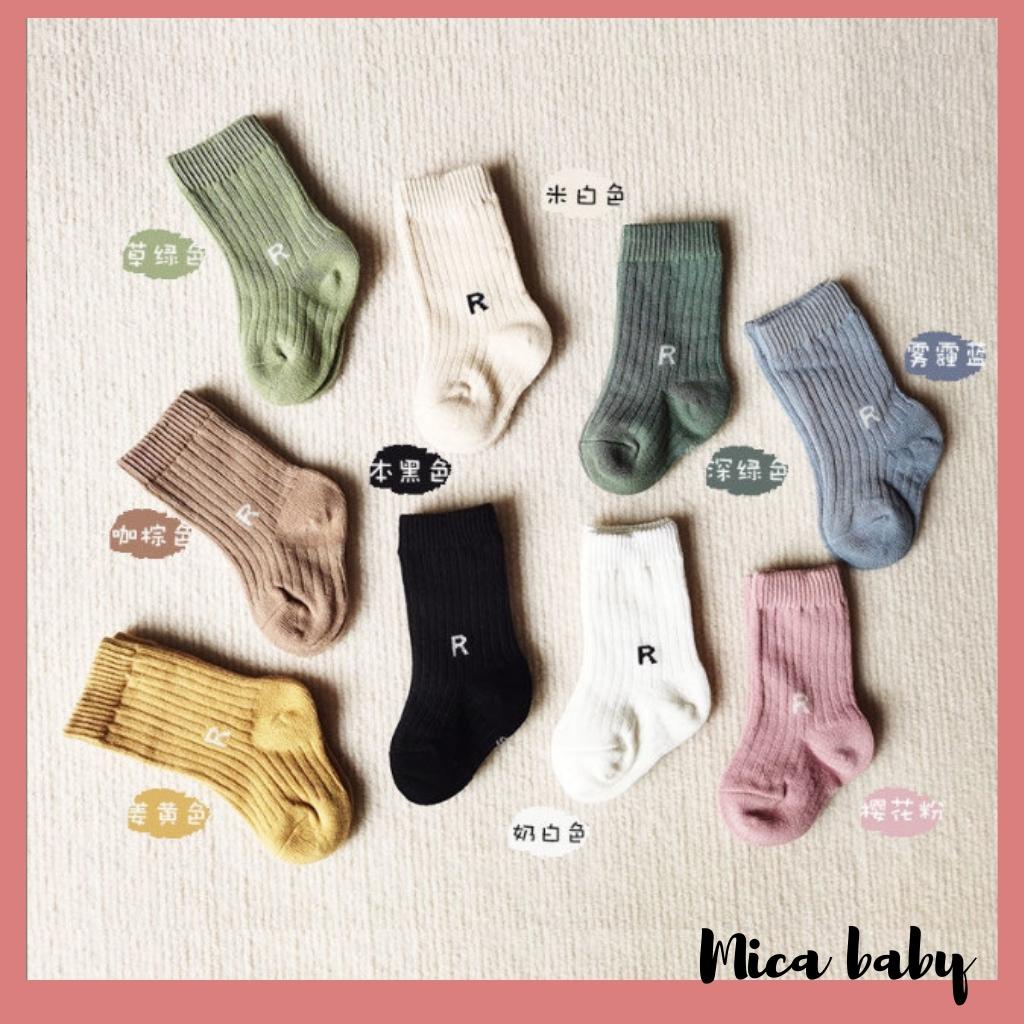 Tất vớ cao cổ chất len thêu chữ R phong cách Hàn Quốc đáng yêu cho bé T32 Mica baby