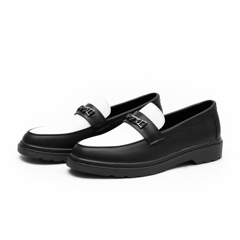 Giầy Penny Loafer Black White da Nguyên tấm,Giầy Sơn Tùng đế phíp siêu sang,xích kim loại mới nhất hiện nay