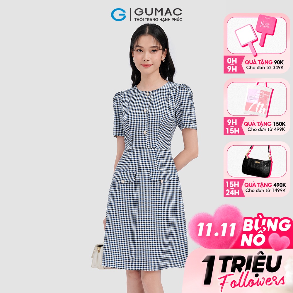 Đầm caro túi giả thời trang GUMAC DC10013