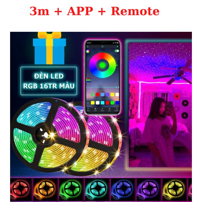 Đèn Dây Led TikTok RGB 16 triệu màu 3M 5M Điều Khiển Bằng Điện Thoại, Nháy Theo Nhạc, Trang Trí Decor Phòng