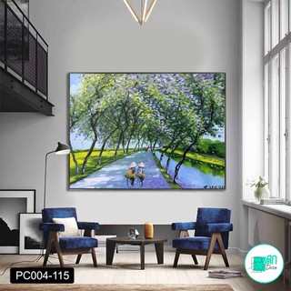 Tranh in canvas treo tường phong cảnh thiên nhiên đường quê hoa tím 80 x 60 cm