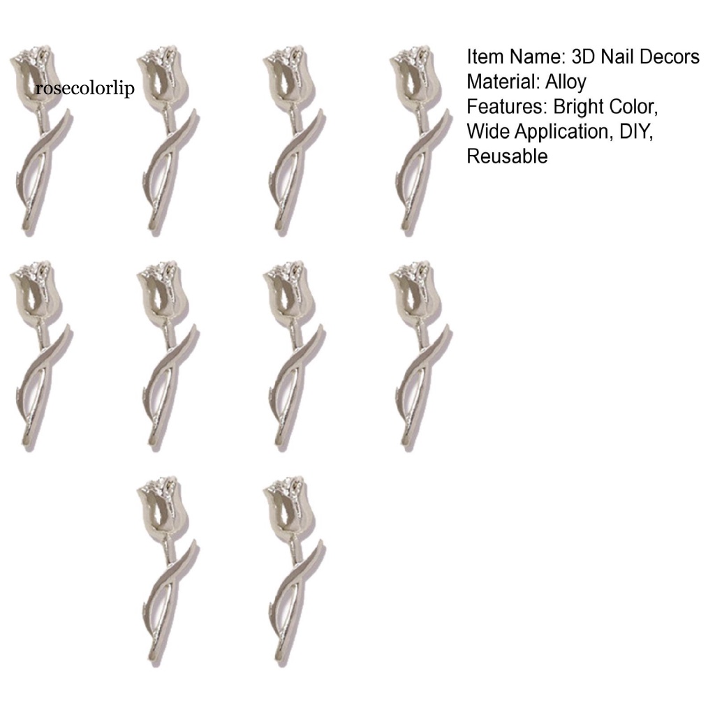 Set 10 Phụ Kiện Trang Trí Móng Tay 3D Hình Hoa Hồng Màu Sắc Tươi Sáng Lâu Trôi