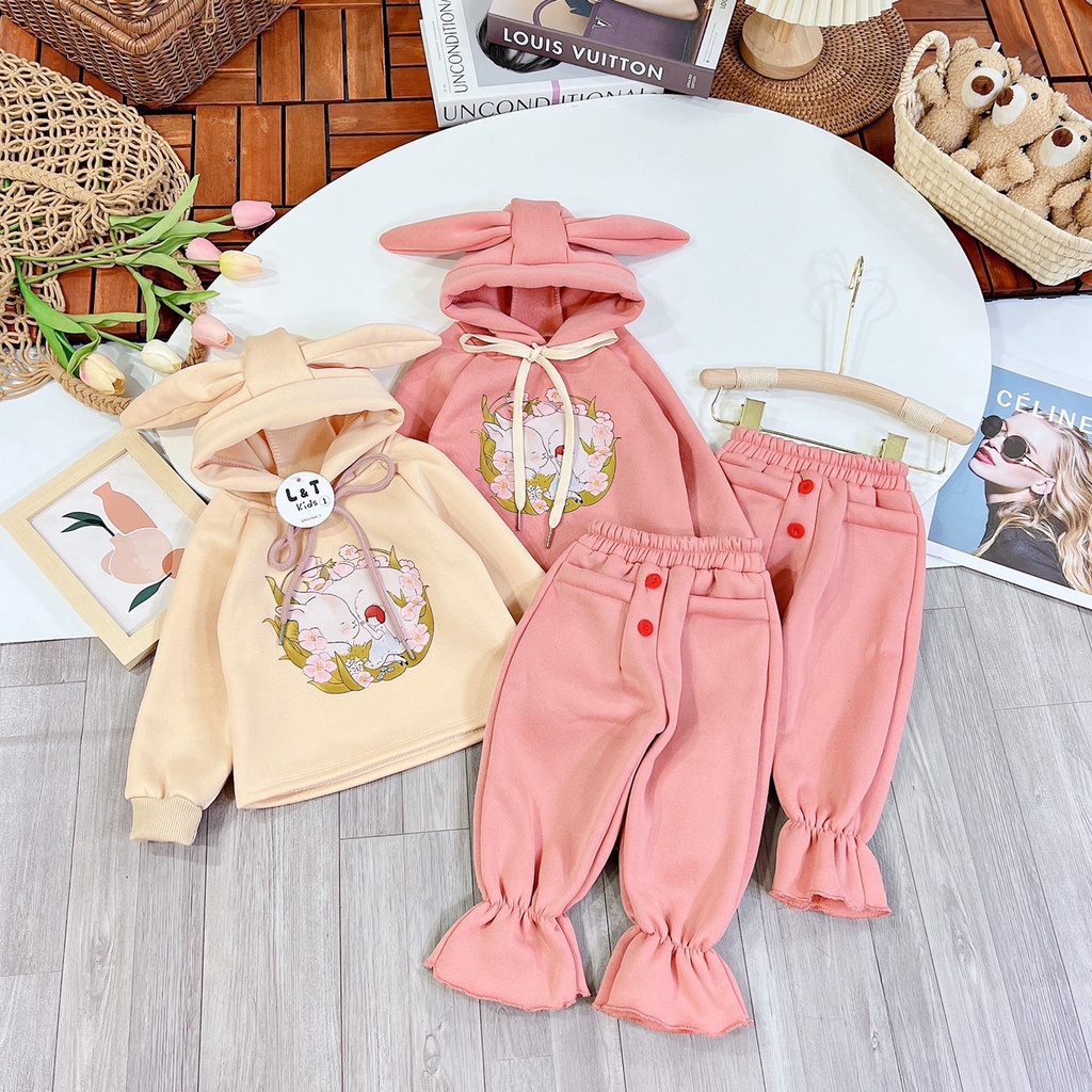 Bộ thu đông Bé Gái tai thỏ siêu xinh cho bé 6-18kg