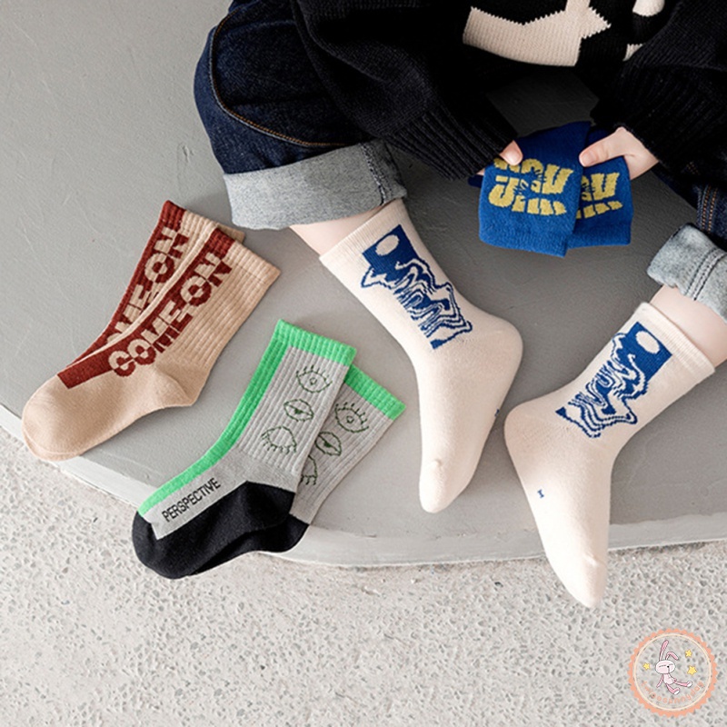 Vớ Dài Trung Bình Giữ Ấm Chân In Họa Tiết Hoạt Hình Chữ Thời Trang Xuân Thu Cho Bé Trai