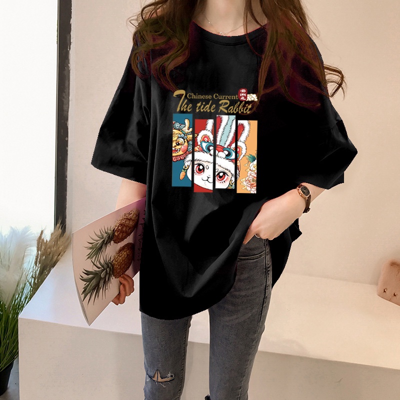 NRVP Áo Thun Unisex / Áo Thun Rộng Tay Ngắn In Hình Thỏ Năm Mới 2023 CNY / Trung Hoa