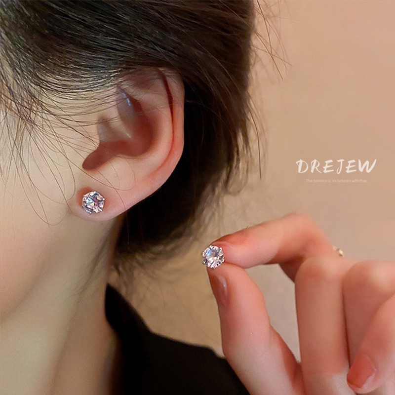 DREJEW Khuyên Tai Kim Bạc Đính Đá Zircon Phong Cách Hàn Quốc Tinh Tế Đơn Giản Thời Trang Cho Nữ 2
