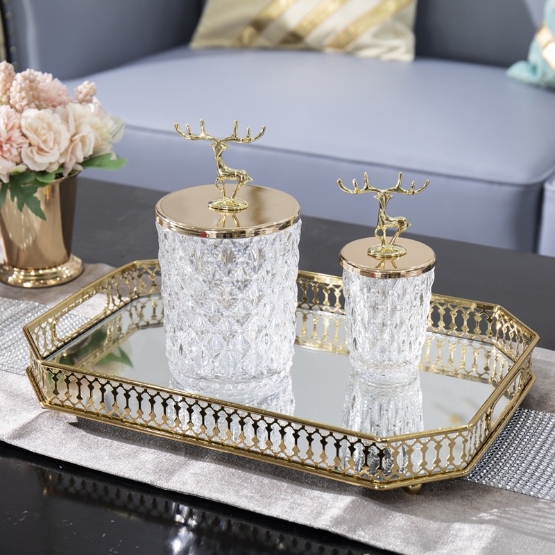 Khay đa năng, hộp đựng giấy, chân nến đính đá phong cách sang chảnh hàng có sẵn