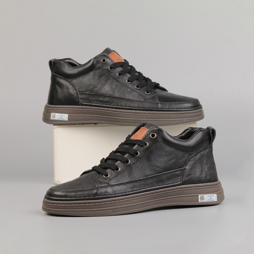 Giày sneaker nam da bò nguyên tấm đế cao su đúc tăng chiều cao 3.5 cm , 2 màu - BOMBUS