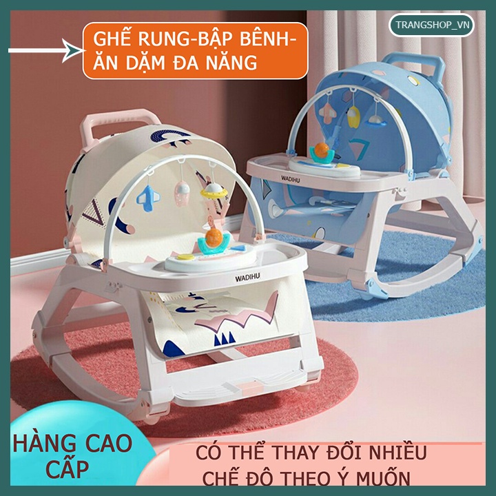 Ghế rung nhún bập bênh kiêm ghế ăn dặm cho bé có bánh xe và đồ chơi[HÀNG CAO CẤP]