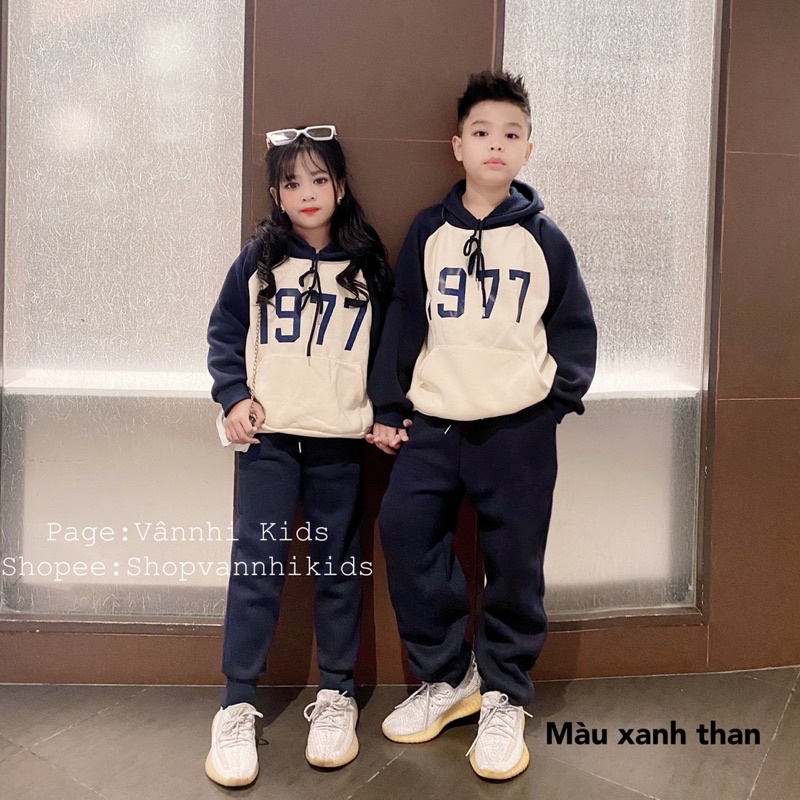 Bộ Nỉ Mũ 1977 Cho Bé Trai và Bé Gái size đại 17kg-42kg