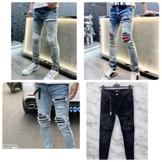Quần Jean Nam likeauth cao cấp - Quần Jean Nam rách vá da ống Côn