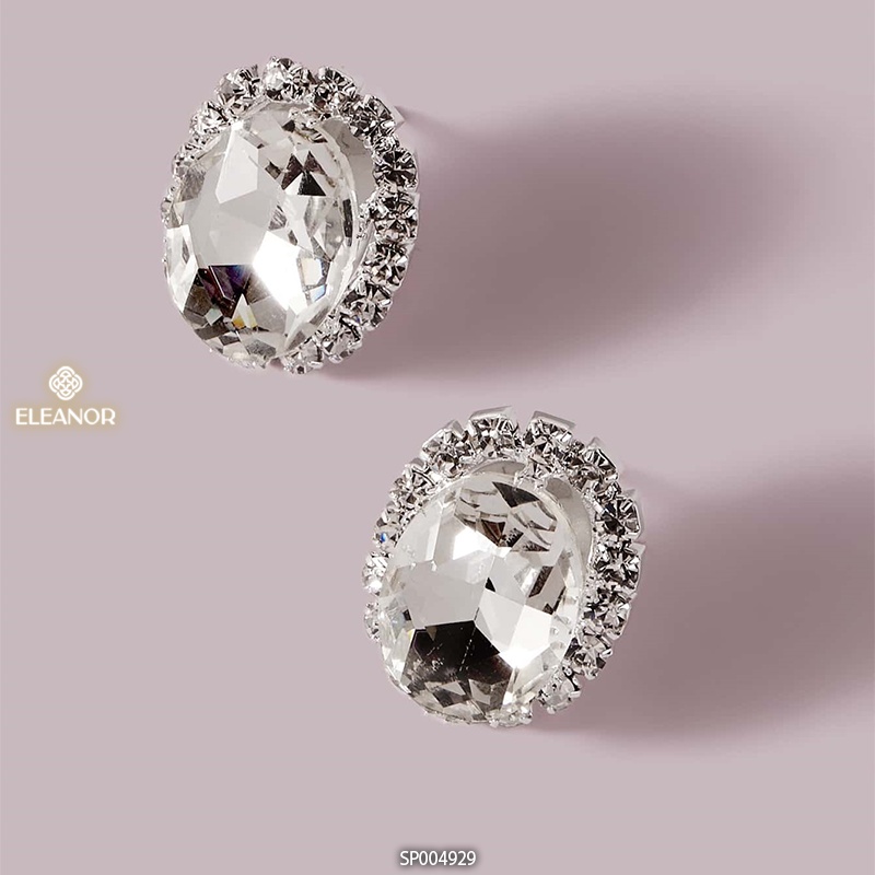 Bông tai nữ chuôi bạc 925 Eleanor Accessories hình oval viền đính đá sang chảnh phụ kiên trang sức 4929