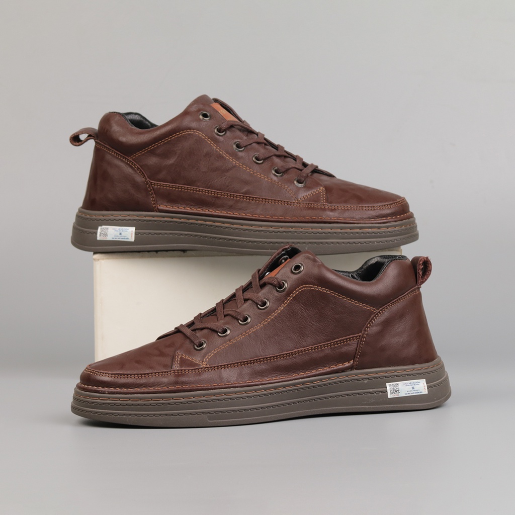 Giày sneaker nam da bò nguyên tấm đế cao su đúc tăng chiều cao 3.5 cm , 2 màu - BOMBUS