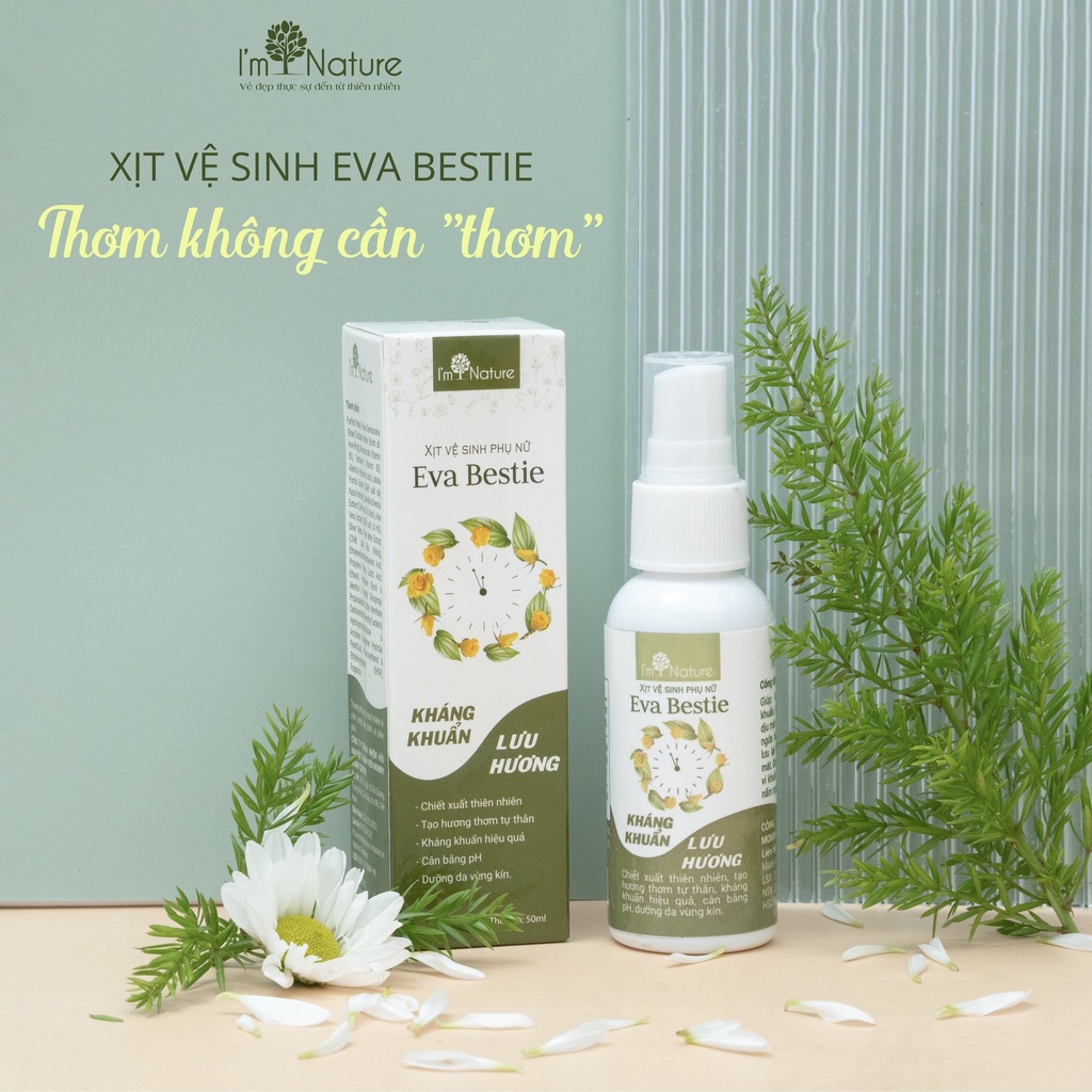 Xịt Khử Mùi Nước Hoa Vùng Kín Eva Bestie Dưỡng Da Kháng Khuẩn Lưu Hương Quyến Rũ I'm Nature 50ml