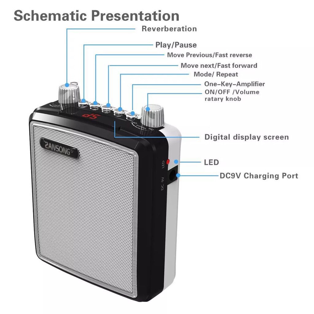 Máy trợ giảng bluetooth Zansong M88 tặng mic có dây mic không dây củ sạc