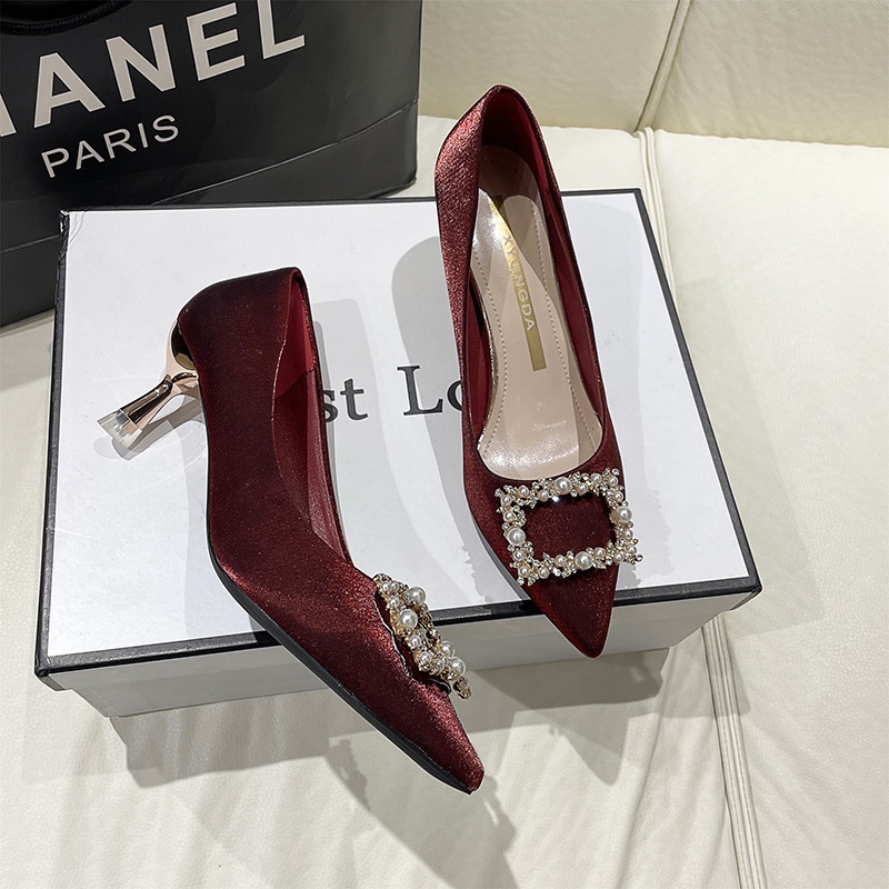 Ielgy Giày Cao Gót Miệng Nông Đính Đá Ngọt Ngào Cho Nữ