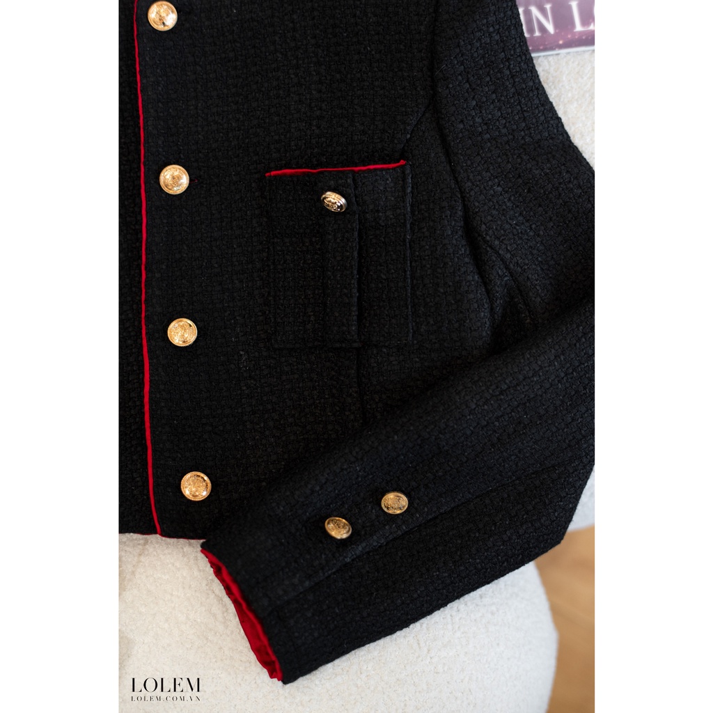 Áo khoác dạ tweed LOLEM AKND0049 form ngắn có lớp lót lụa