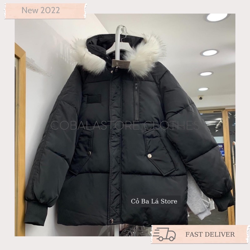 Áo Khoác Phao Nữ Dáng Lửng Mũ Lông hàng Quảng Châu hot trend 2021