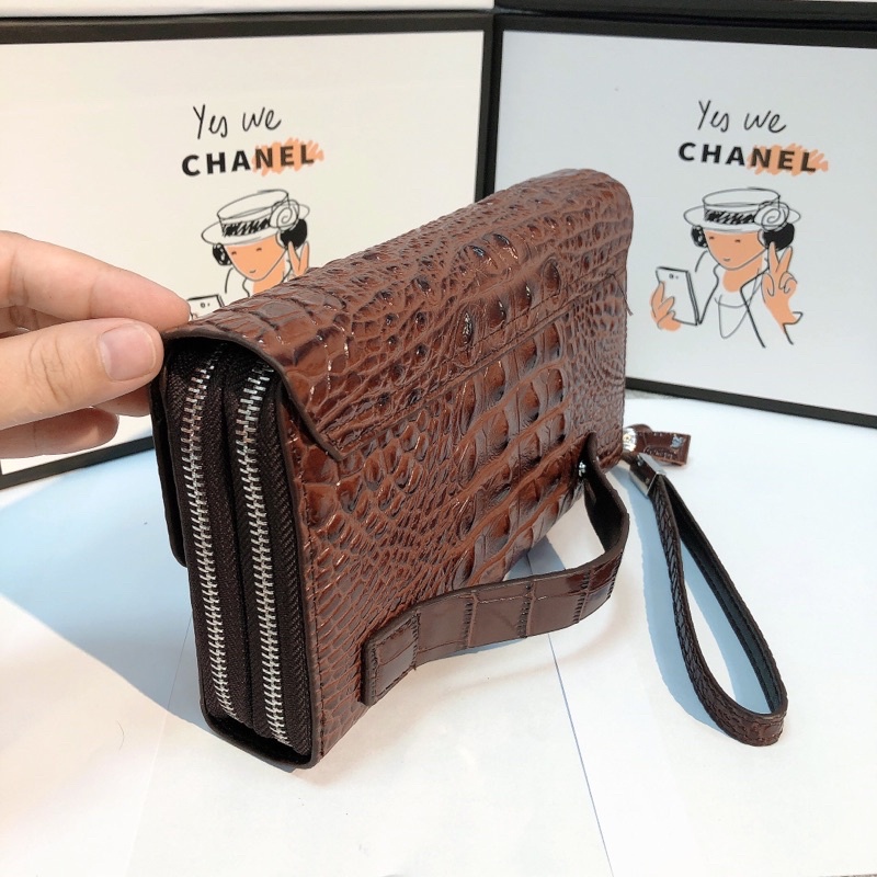 Ví Da Cầm Tay Bản 2 Khóa Chất Da Bò Dập vân cá sấu cao cấp