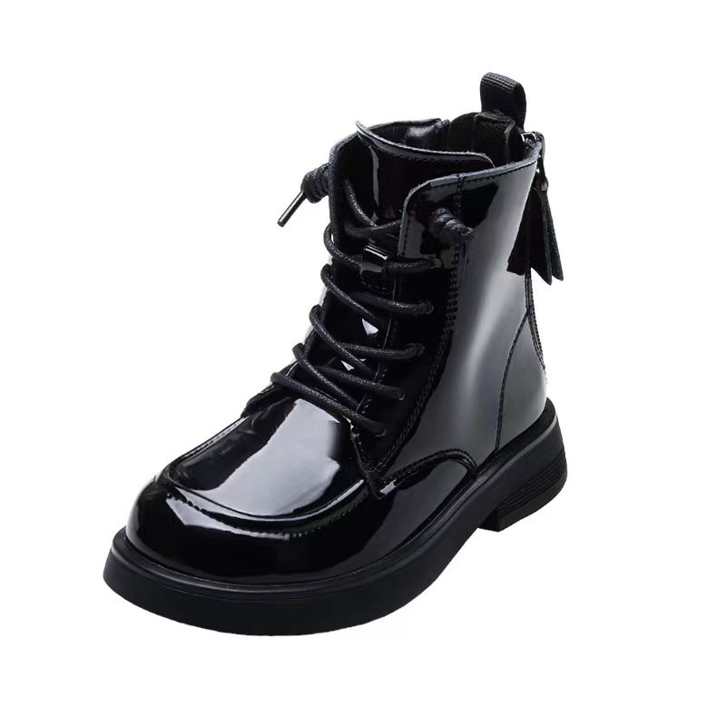 Bốt Bé Gái Lót Lông, Giày Bos Bé Gái Boots Cổ Cao Da Bóng Siêu Mềm Hai Khoá Kéo Sau Sành Điệu Cho Bé 3 Tuổi Đến 10 Tuổi
