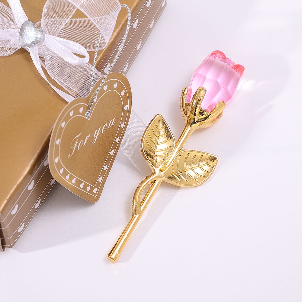 [Có Hộp] Hoa Hồng Bằng Thủy Tinh Mạ Vàng Bạc Trang Trí Đám Cưới Sáng Tạo