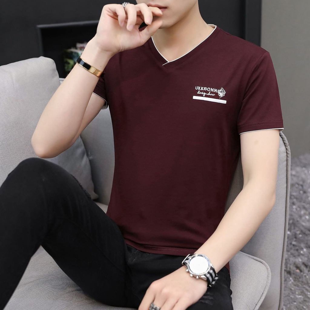 Áo thun nam tay ngắn cổ tim LIVATA dáng basic 5 màu thời trang cá tính trẻ đẹp phong cách áo phông ôm body NA580