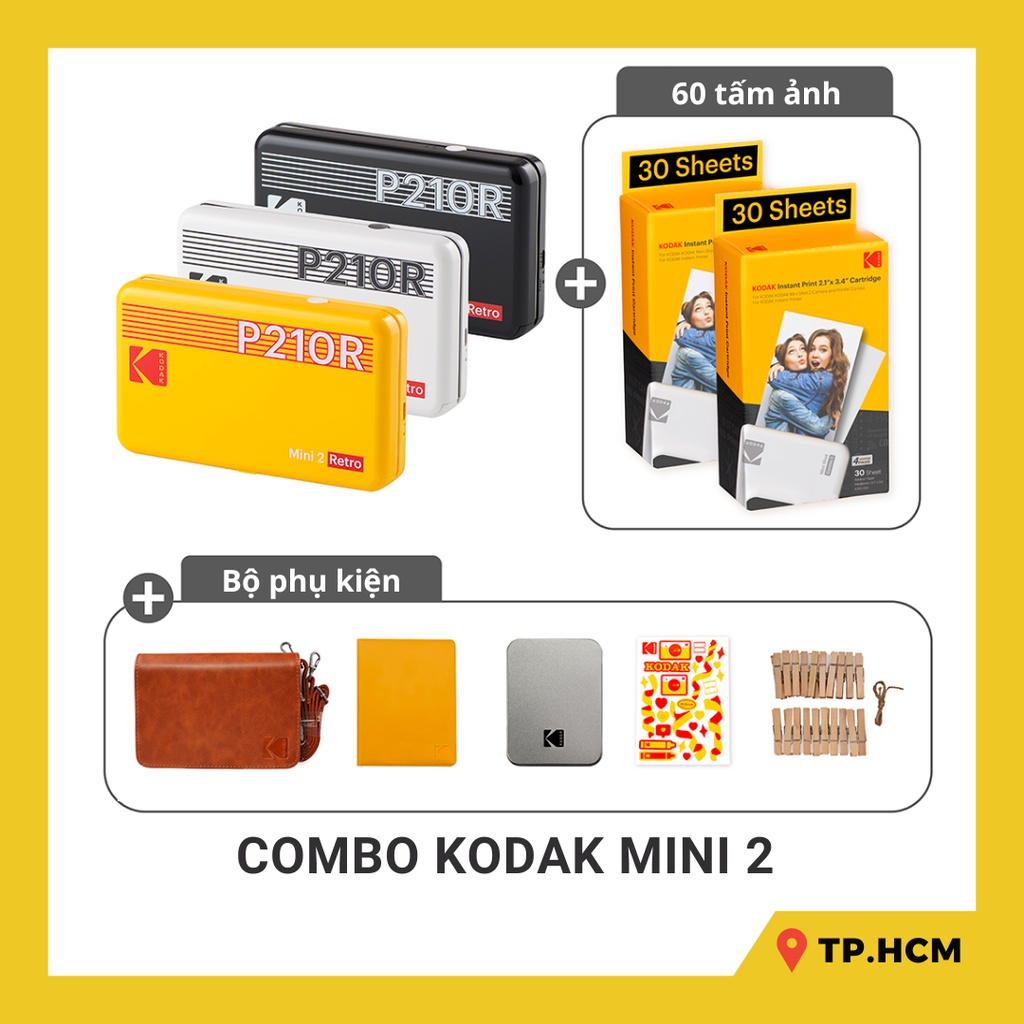 Combo Kodak Mini 2 Retro P210R - Hàng chính hãng - Bảo hành 1 năm