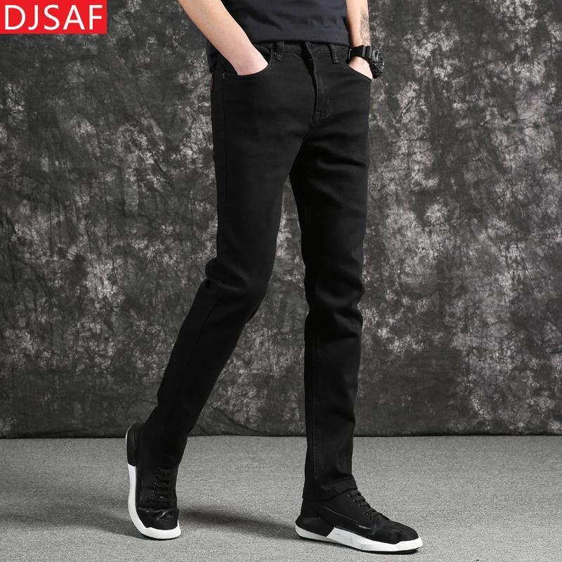 Seluar Quần Jean Dài Màu Đen Trơn Dáng Ôm Thời Trang Mùa Hè Cho Nam