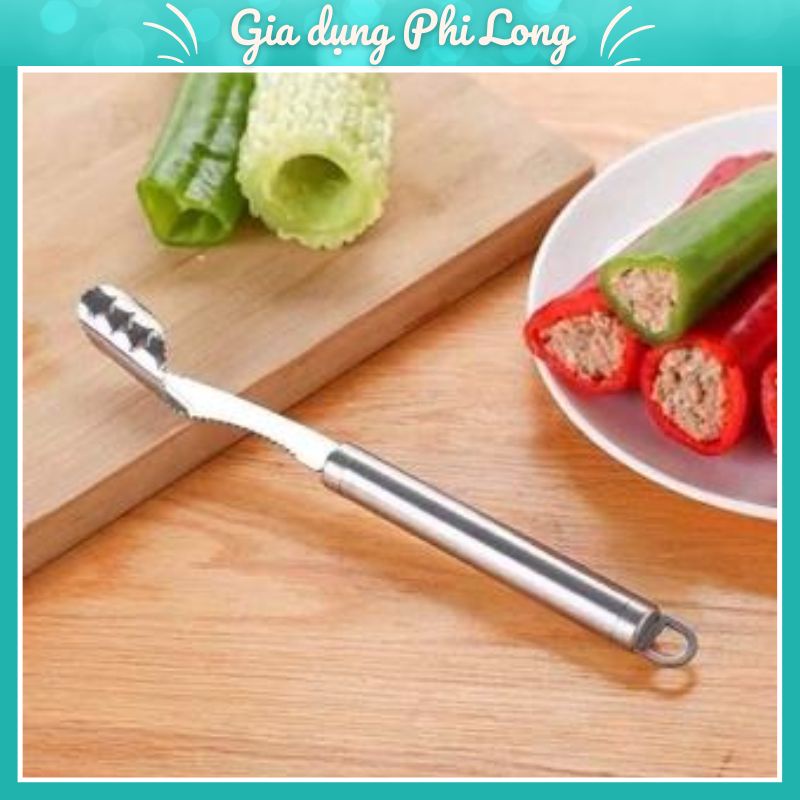 Dụng Cụ Lấy Ruột Trái Cây, Rau Củ Quả Như Mướp, Ớt 2in1 Bằng Inox Không Gỉ