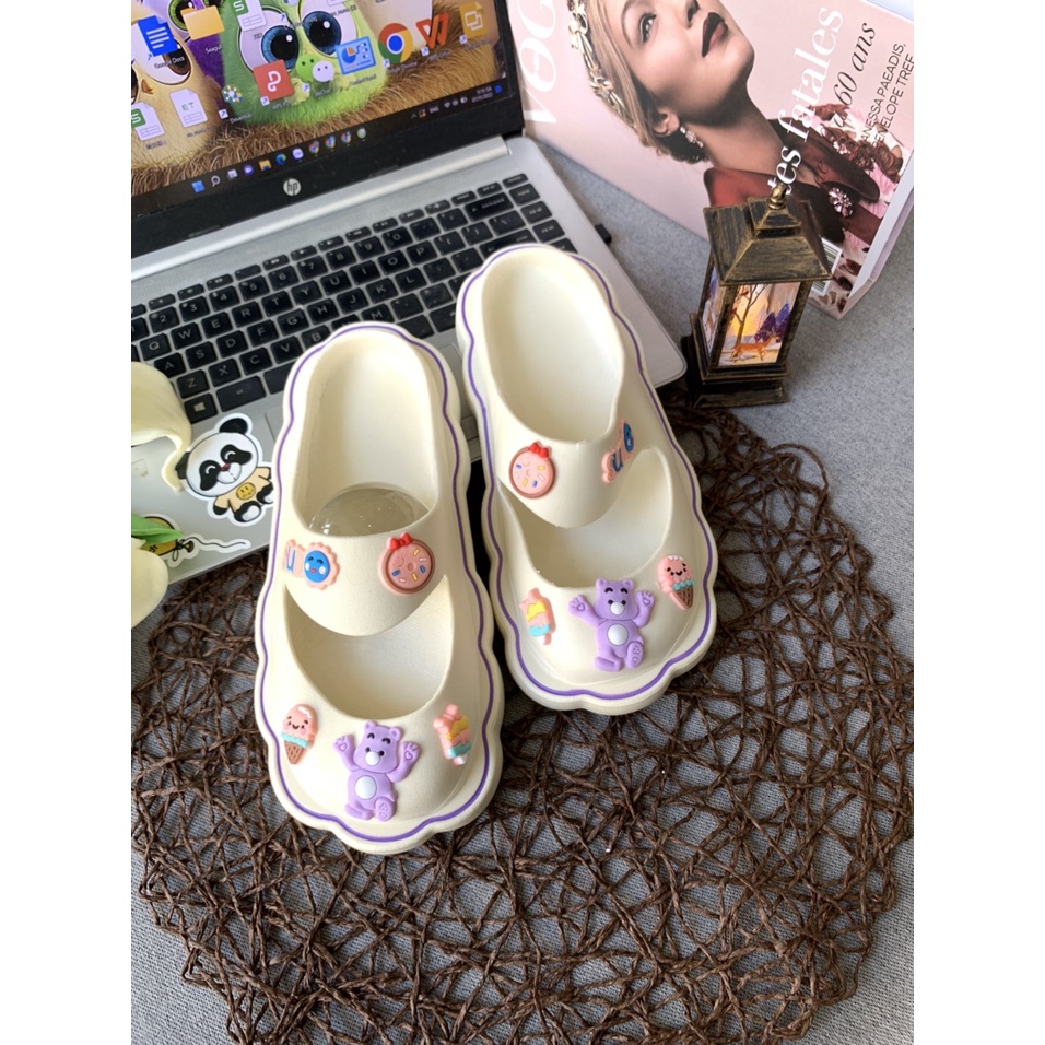 JY479- D14 - Dép crop  nữ  thời trang bánh bèo siêu  dễ thương cực xinh vintag đế mềm chắc chắn