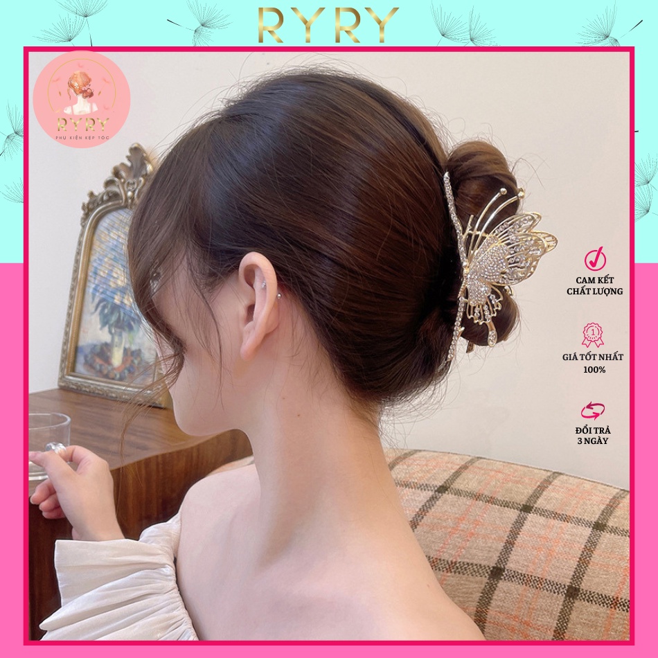 Kẹp Tóc Hình Bướm Đính Đá Bằng Kim Loại Xinh Xắn- Hottrend