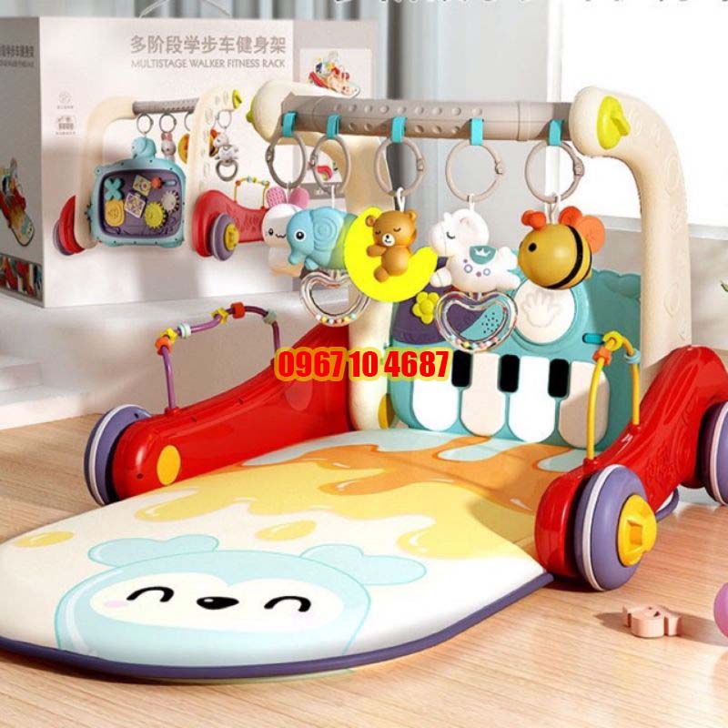 Thảm đạp nhạc, thảm nhạc đa năng 2 mặt kiêm xe tập đi 3in1 cho bé