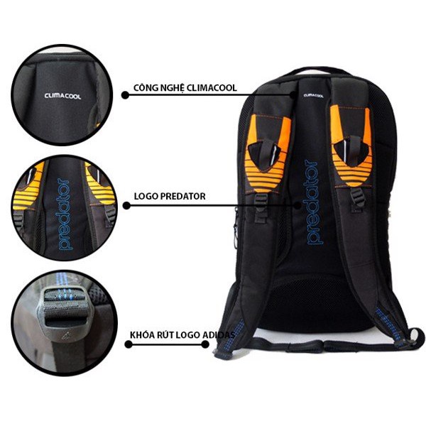Balo phượt, du lịch, leo núi chống nước có ngăn để giày riêng Adidas Predator 33 lít