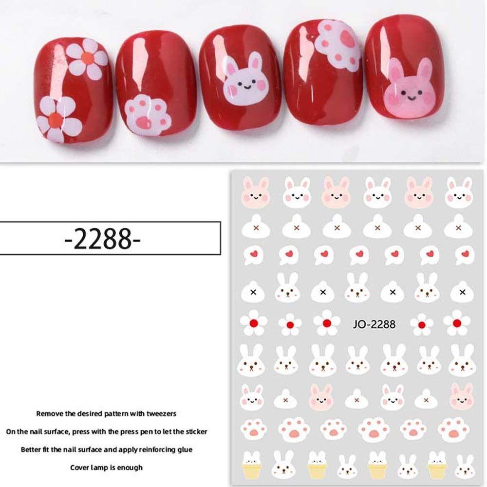 FALLFORBEAUTY Miếng Dán Trang Trí Móng Tay Hình Thỏ Và Hoa Dễ Thương