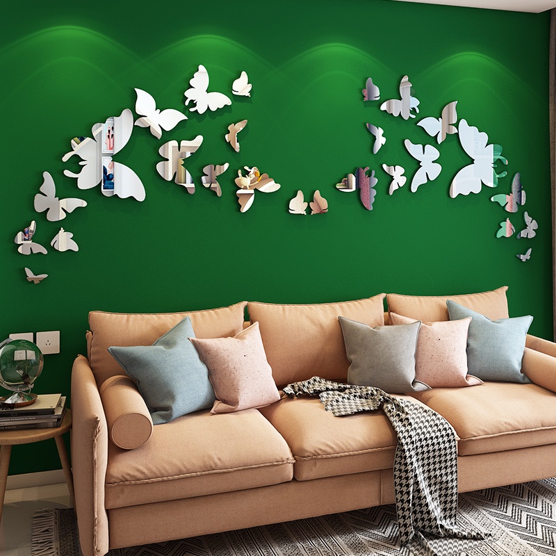 Gương Bướm Dán Tường Acrylic Chống Thấm Nước 3D Bức Tranh Tường Trang Trí Phòng Khách Phòng Ngủ Sắp Xếp Mica Tranh