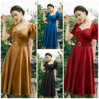 Đầm xoè cúp ngực tay phồng cao cấp TẶNG KÈM HOA TAI THỜI TRANG