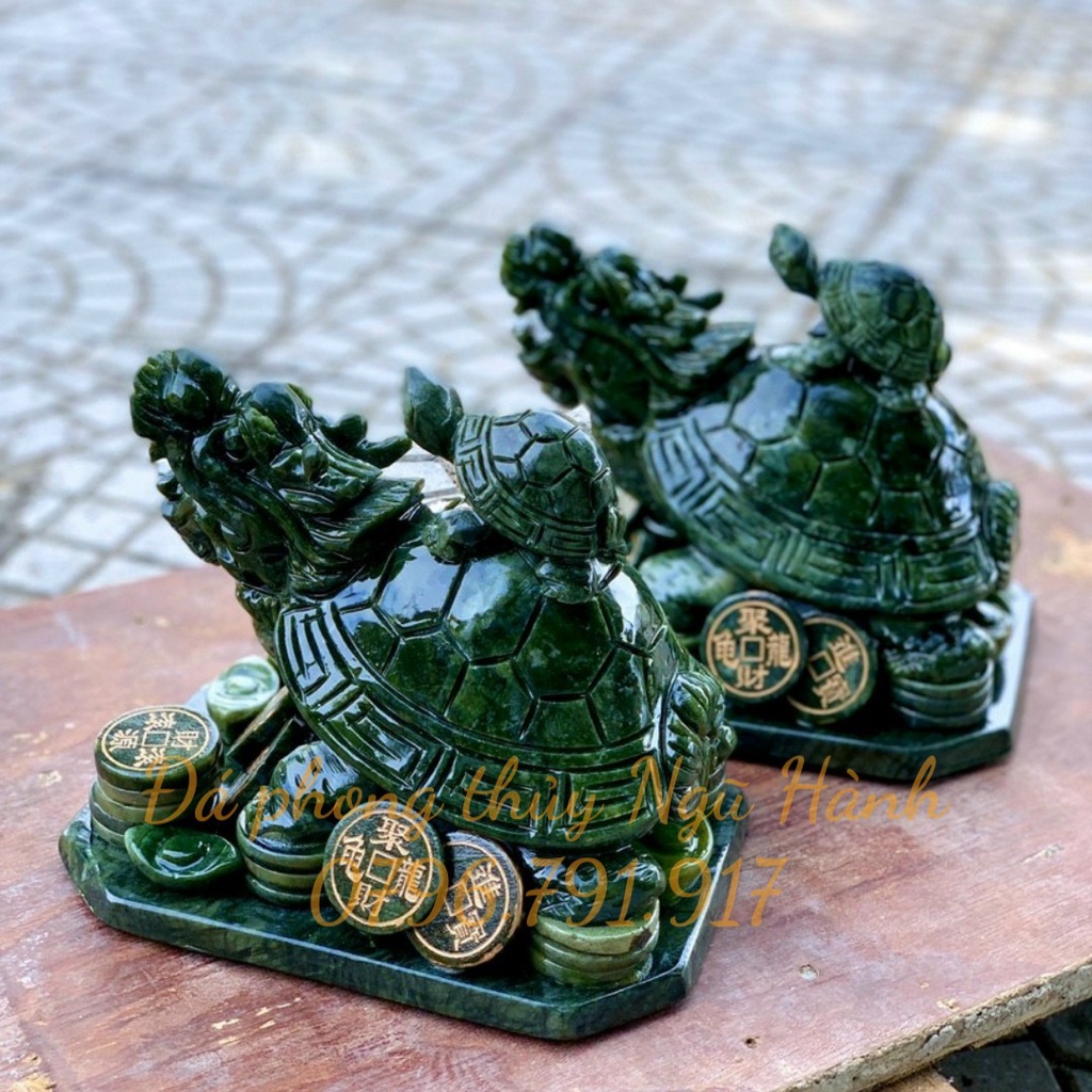 Long Quy Cõng Rùa Con Đá Ngọc Serpentin - Cao 20cm Dài~22cm