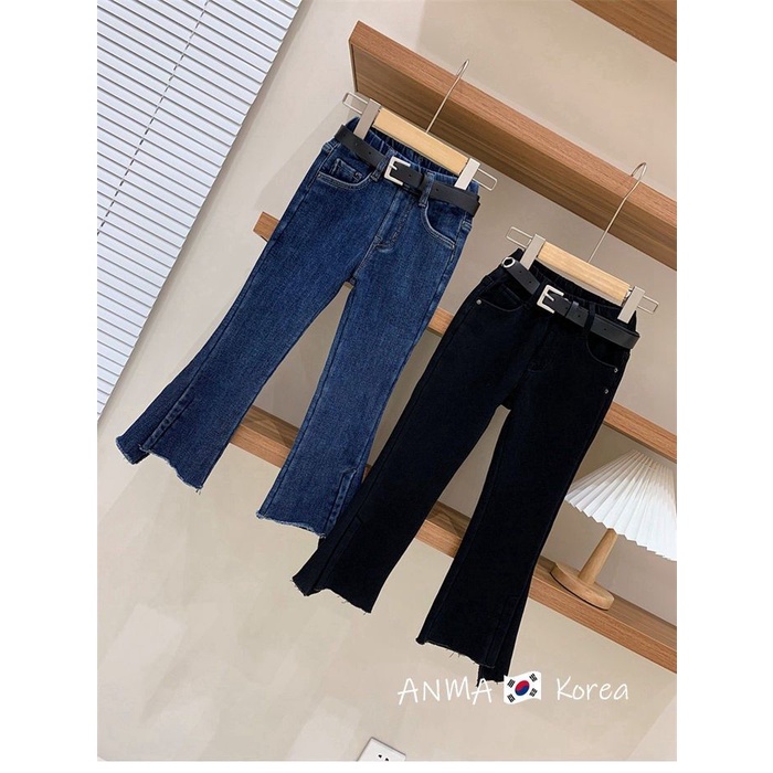 Quần Jeans Ống Loe Màu Đen Phong Cách Hàn Quốc Cho Bé Gái