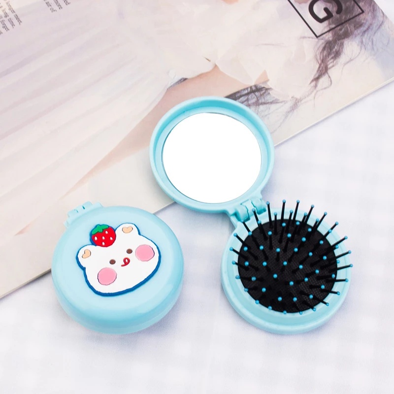 Lược Chải Tóc Mát Xa Da Đầu Bằng Nhựa Có Gương Trang Điểm Hình Hoạt Hình Ba Chiều Dễ Thương