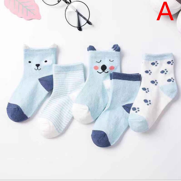 Set 5 đôi vớ cotton SANLUTOZ thiết kế động vật cho bé trai và bé gái sơ sinh