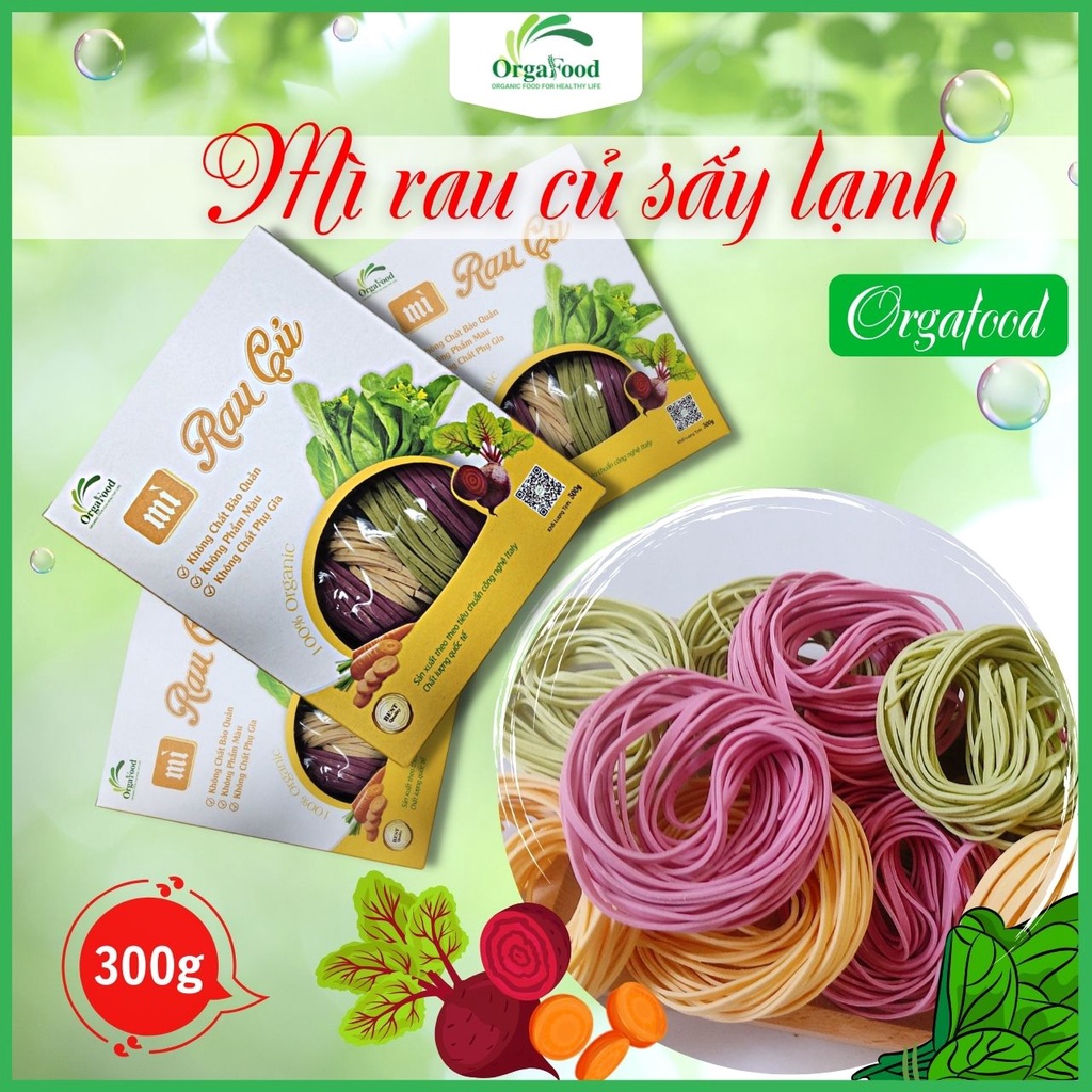 Mì rau củ bản to Orgafood hộp 300 gram 10 vắt, mì hữu cơ sấy lạnh không ...