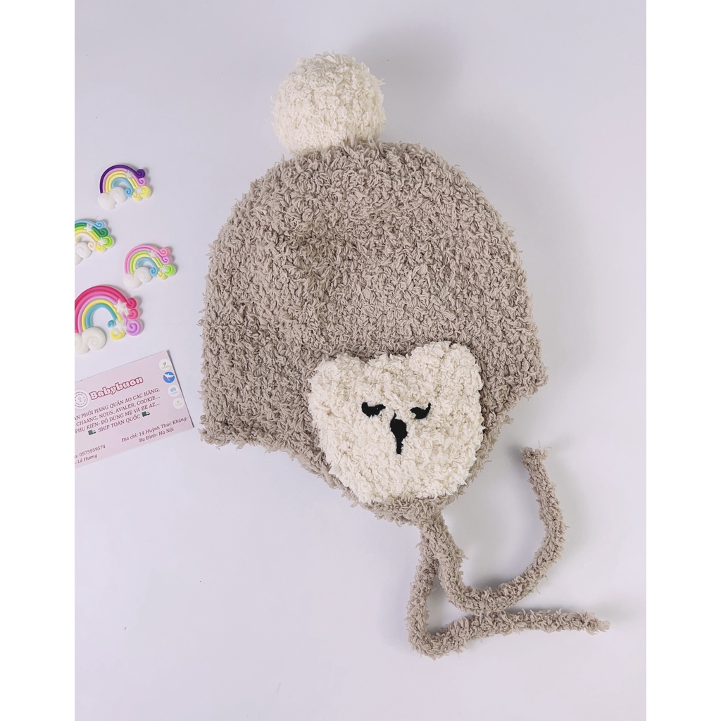 Mũ Len Lông Cừu có dây Họa Tiết Hình Gấu Dễ Thương Cho Bé Trai Bé Gái Từ 6 tháng đến 3 Tuổi Babibu