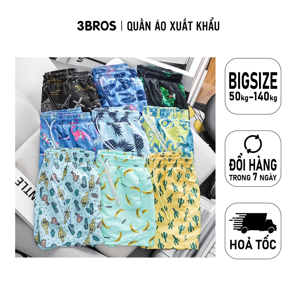 Quần short đi biển chất dù mỏng nhẹ lót lưới , Quần đùi đi biển unisex - 3bros