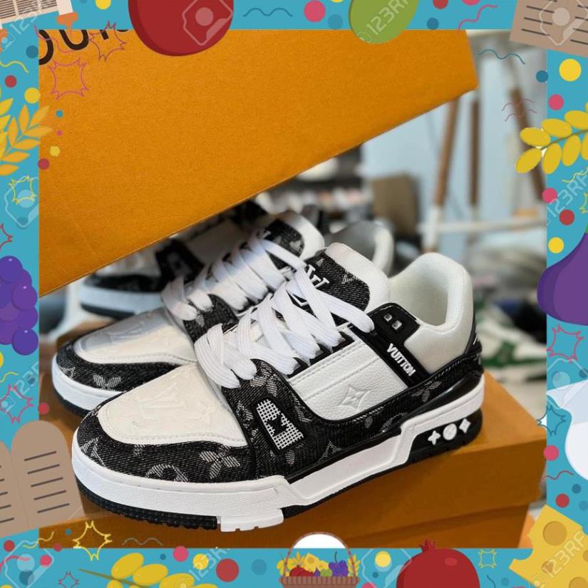 Giày LV Louis Vuitton Trainer Black White, Giày Sneaker LV Hàng Đẹp Tặng Kèm Phụ Kiện