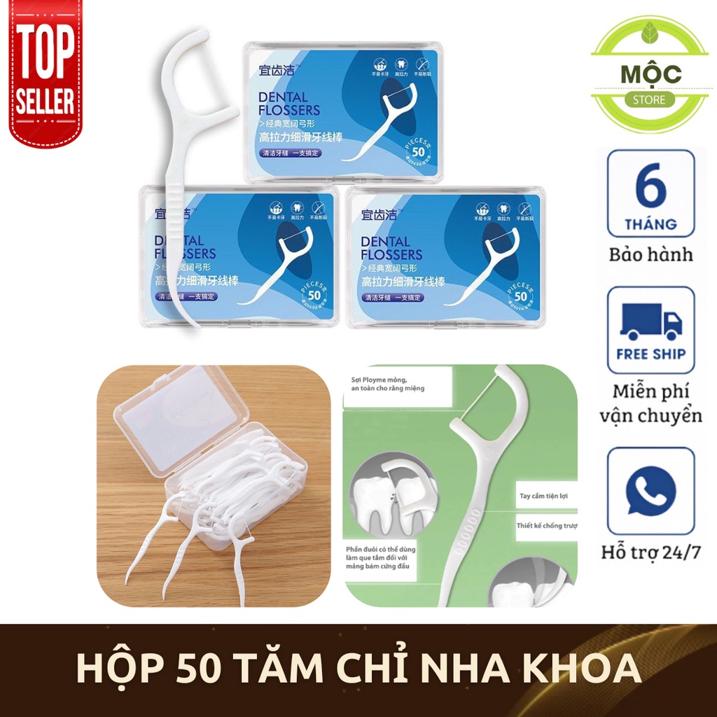 Hộp 50 Tăm Chỉ Nha Khoa Vệ Sinh Kẽ Răng Chân Nướu Chuyên Dụng