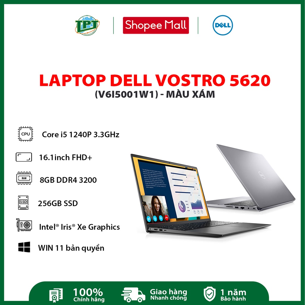 Laptop Dell Vostro 5620 V6I5001W1 (Core i5 1240P/ 8GB/ 256GB SSD/ Intel Iris Xe Graphics/ 16.1inch FHD+/ Windows 11 Home