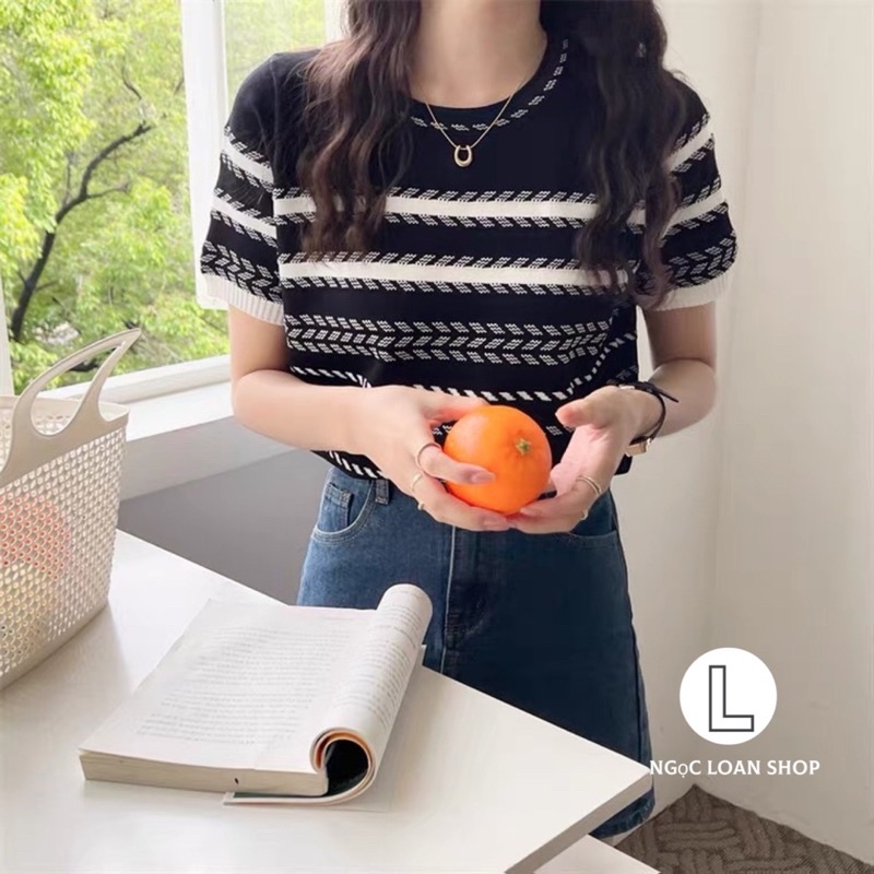 Áo len xương cá Quảng Châu, áo dệt kim nữ tay ngắn Ngọc loan shop.