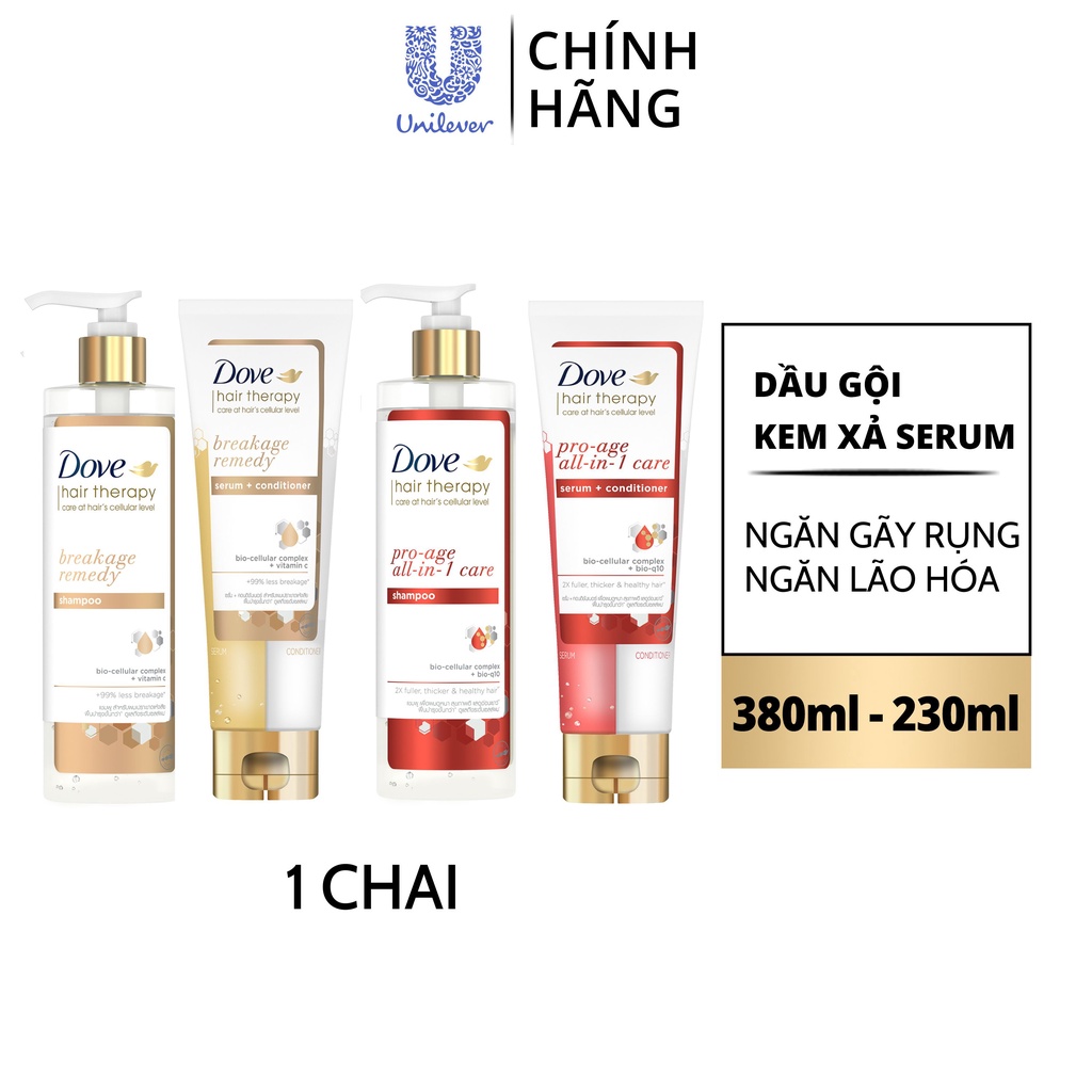 Dầu gội/Kem xả Serum Dove Hair Therapy Ngăn gãy rụng và Ngăn lão hóa 380ML/230ML